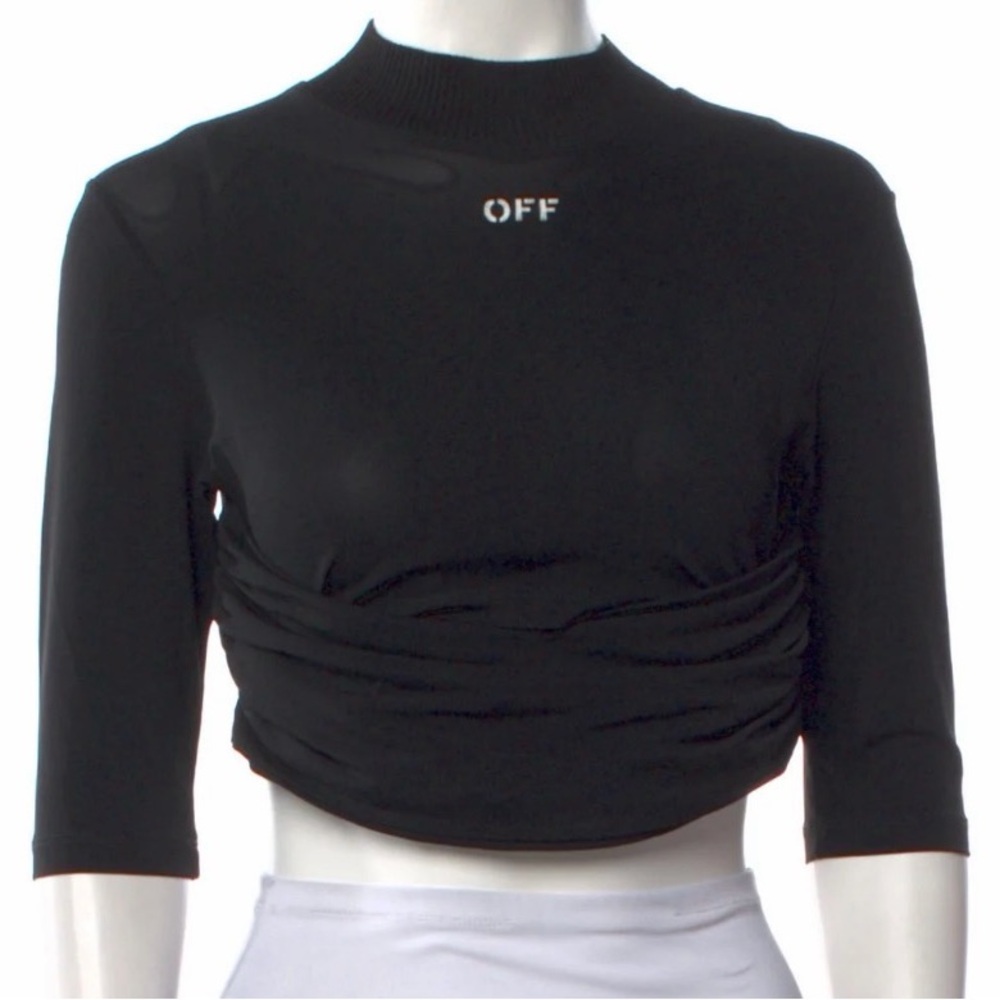 Off White Logo Crop Top black